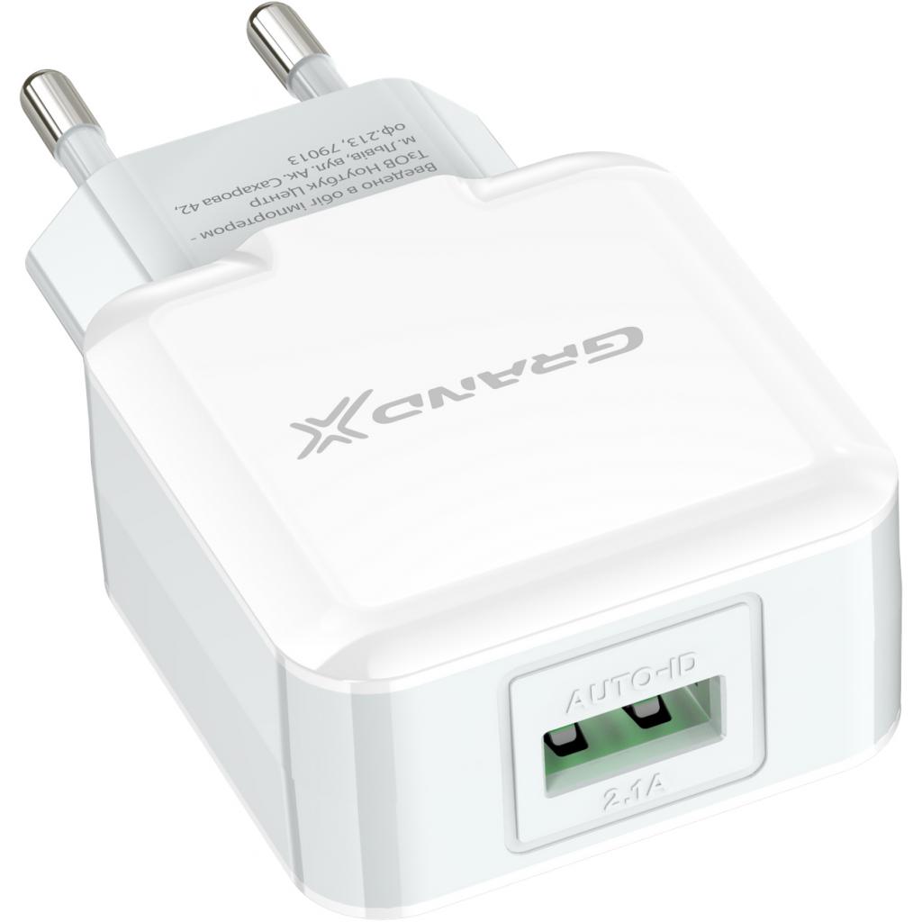 Зарядний пристрій Grand-X USB 5V 2,1A White + cable USB -> micro USB, Cu (CH-03UMW) Diawest