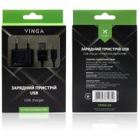 Зарядний пристрій Vinga 2 Port USB Wall Charger 2.1A + microUSB cable (VCPWCH2USB2ACMBK) Diawest