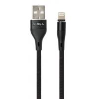 Дата кабель USB 2.0 AM to Lightning 1.0m cylindric nylon back Vinga (VCPDCLCANB1BK) Diawest
