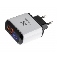 Зарядний пристрій Vinga 2 Port QC3.0 Display Wall Charger (VWCQAADW) Diawest