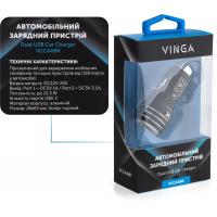 Зарядний пристрій Vinga Dual USB Car Charger aluminium 15.5W Max (VCCAABK) Diawest