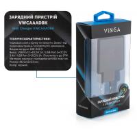 Зарядний пристрій Vinga 3 Port Display Wall Charger 17W Max (VWCAAADBK) Diawest