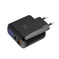 Зарядний пристрій Vinga 2 Port QC3.0+PD Display Wall Charger (VWCQPACDBK) Diawest